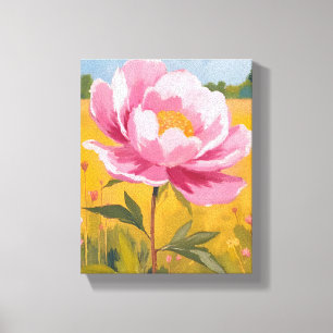 Pionblom Rosa Blomsterfält Vattenfärg Canvastryck