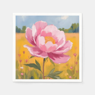 Pionblom Rosa Blomsterfält Vattenfärg Pappersservett