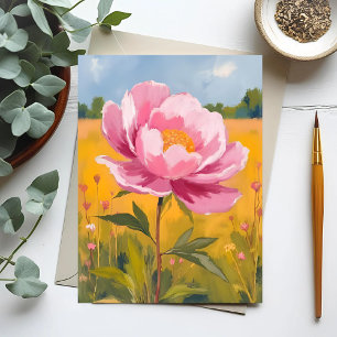 Pionblom   Rosa Blomsterfält Vattenfärg Vykort