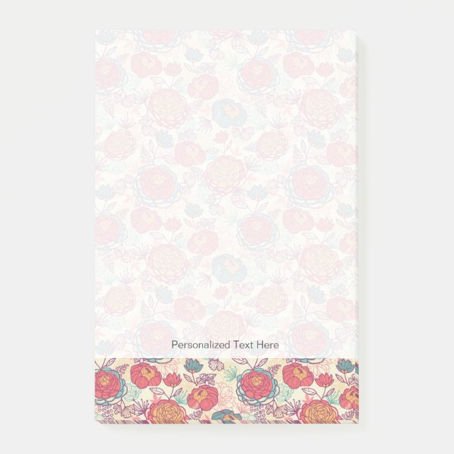 Pionblomma- och lövmönster post-it block (Framsida)