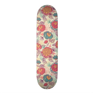 Pionblomma- och lövmönster skateboard bräda 19,5 cm