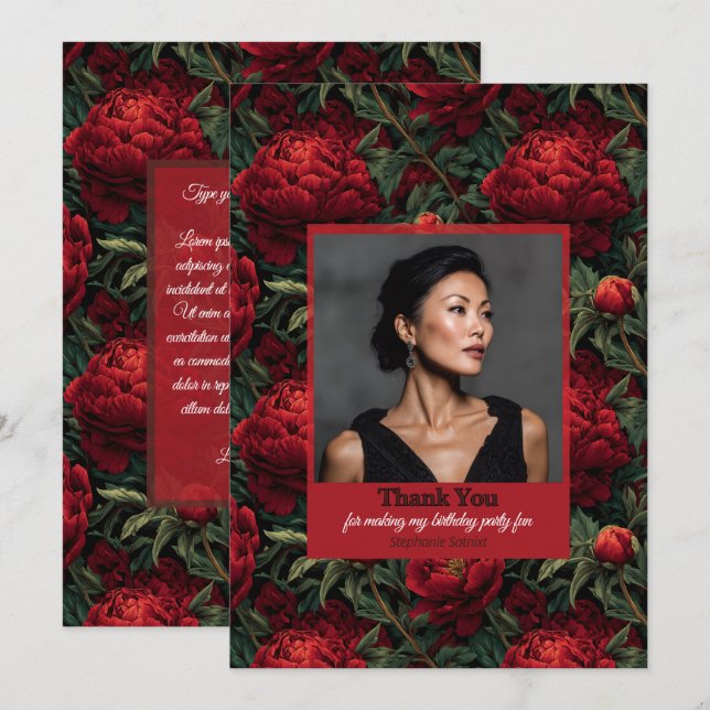 Pionblomma Sommar Födelsedagsfest  Tack Kort (Fram/baksida)