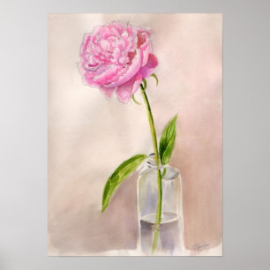 Pionblommastilleben i vattenfärg poster