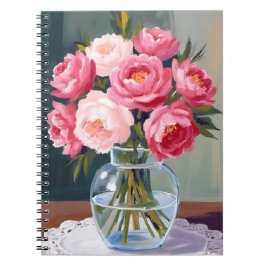 Pionbukett | Blomkruka Rosa Akvarell Blomma Anteckningsbok