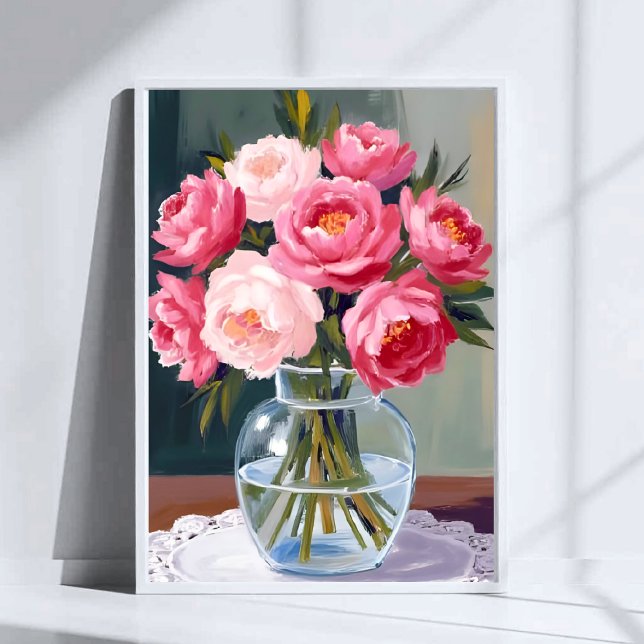 Pionbukett | Blomkruka Rosa Akvarell Blommig Poster (Skapare uppladdad)