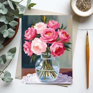 Pionbukett   Blomkruka Rosa Akvarellblomma Vykort
