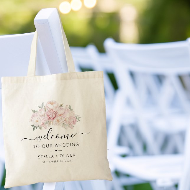 Pionbukett Grönska Bröllop Välkommen Tygkasse (Peony Bouquet Greenery Wedding Welcome Tote Bag)
