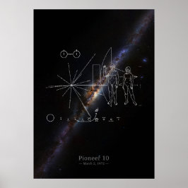 Pioneer 10 plaque & Milky Way galaxy panorama Poster