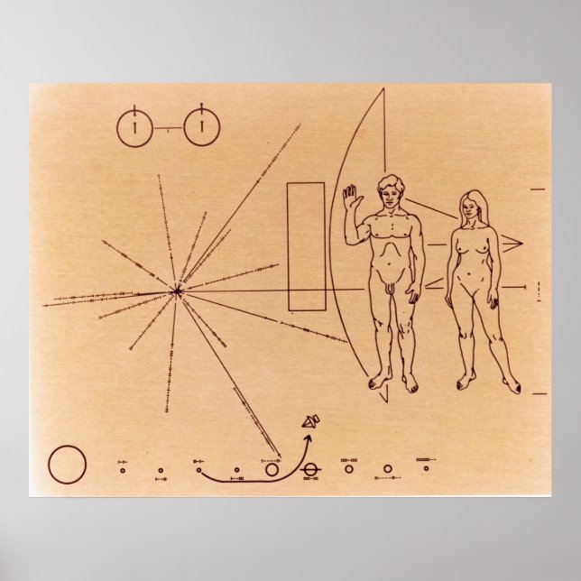 Pioneer 10's Plaque Engraved Guld-Anodized Plate Poster (Framsidan)