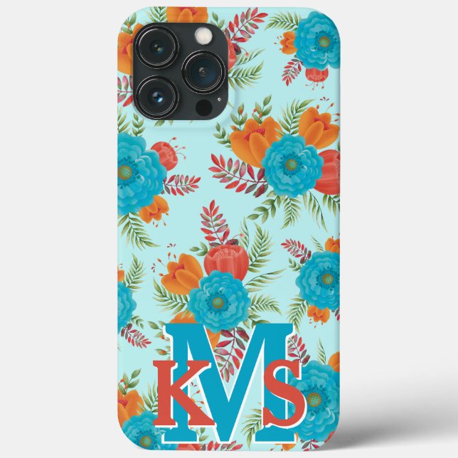 Pioneer Teal Coral Monogram iPhone 13 Pro Max Fodr (Baksida)