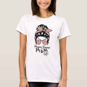 Pioneer Woman Mamma Life Messy Bun leopard Sunglas T Shirt