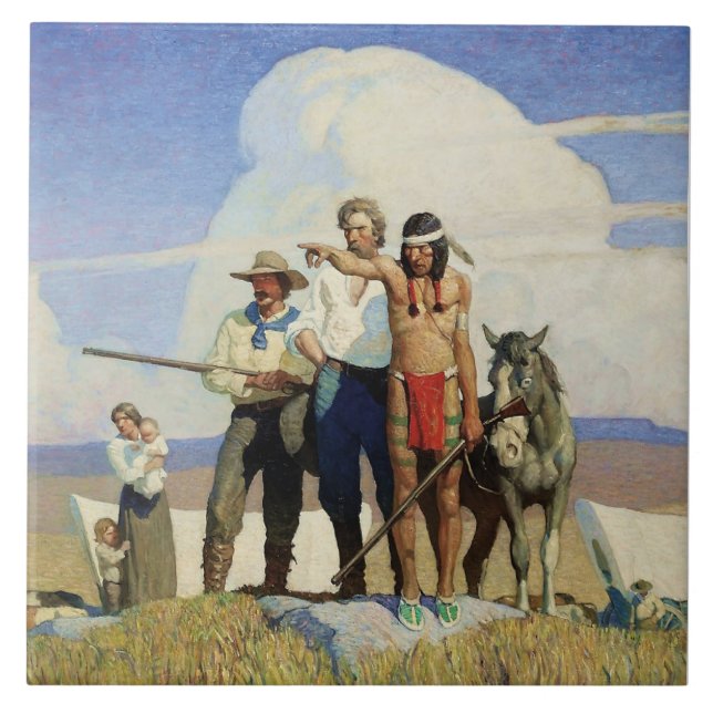 Pioneers Western Art av NC Wyeth Kakelplatta (Framsidan)