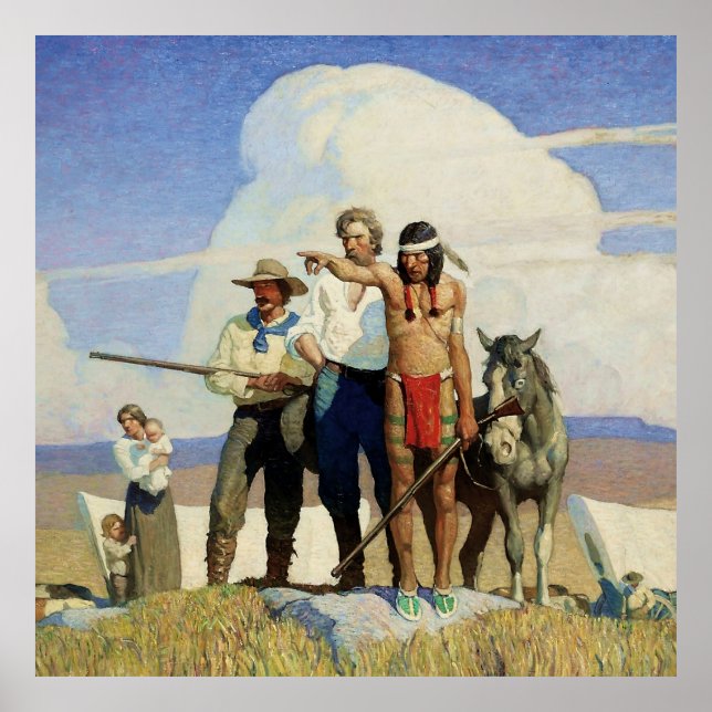 Pioneers Western Art av NC Wyeth Poster (Framsidan)