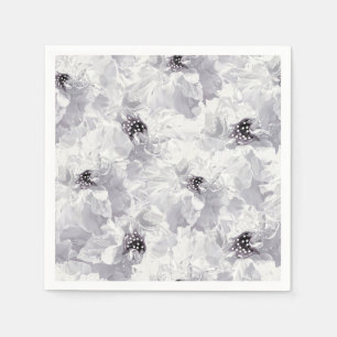 Pionér, grå och vita, blommig, vita blommor pappersservett