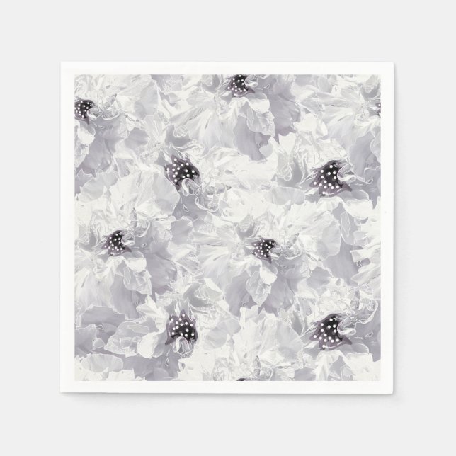 Pionér, grå och vita, blommig, vita blommor pappersservett (Framsidan)