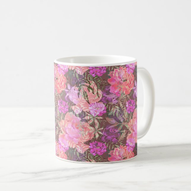 Pioner rosa ros blommor blomma trädgård bukett kaffemugg (Framsida höger)