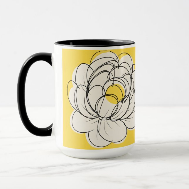 Pionmugg Djärv Gul Grafisk Blomma Minimalistisk Li Mugg (Vänster)