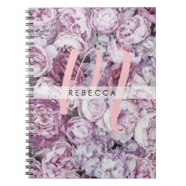 Pionrosor Blommig Rosa Skript Monogram Anteckningsbok