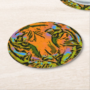 PIP Art TIGER HEAD + backgr. & idéer Underlägg Papper Rund