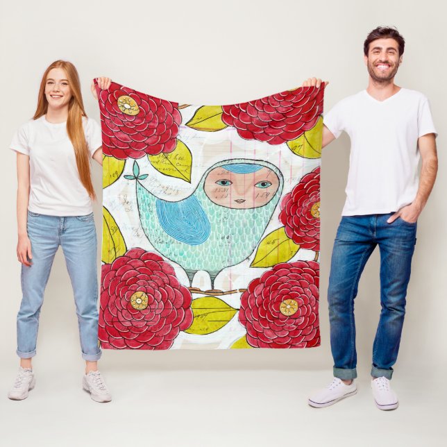 Pip Gerard Bläck Bird in Garden Ledger Illustratio Fleecefilt (På plats)