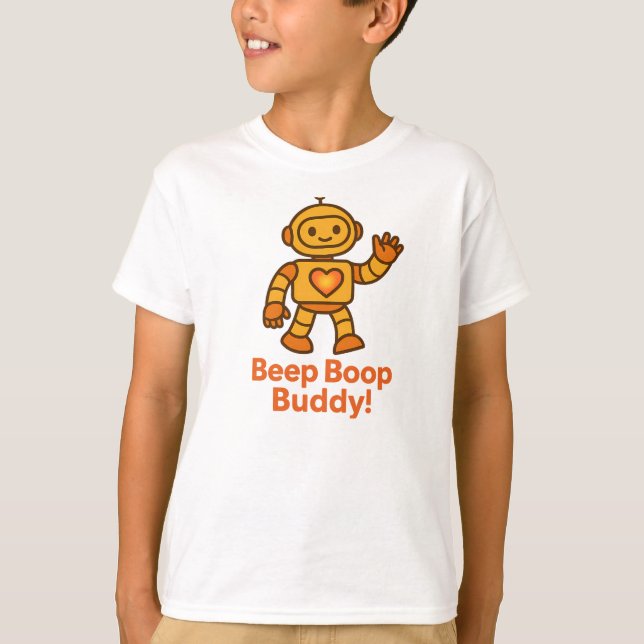 Pip Popp Kompis Söt Orange Robot Grafik T Shirt (Framsida)
