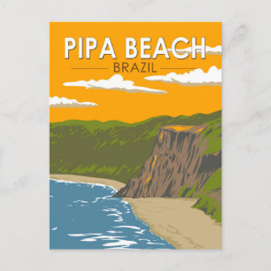 Pipa Beach Brazil Travel Art Vintage Vykort