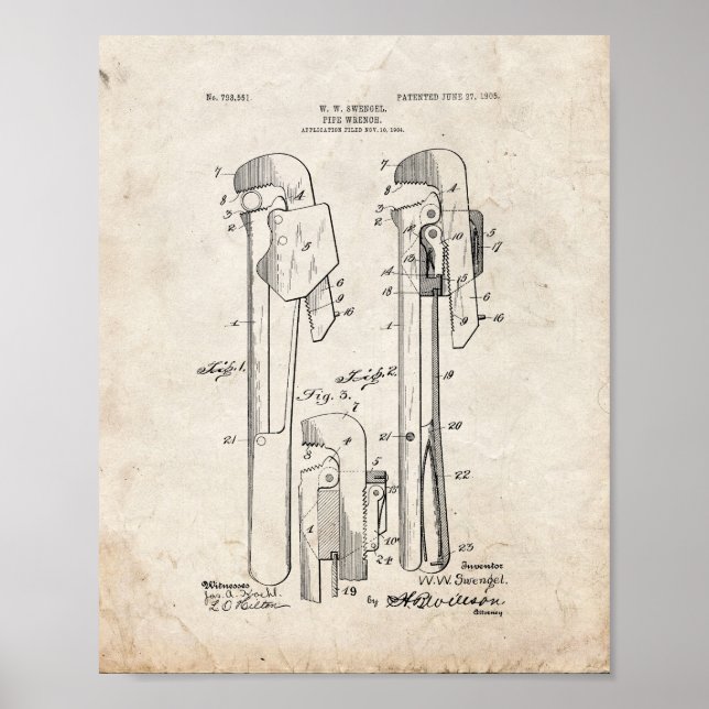 Pipe-wrench Patent - gammalt utseende Poster (Framsidan)