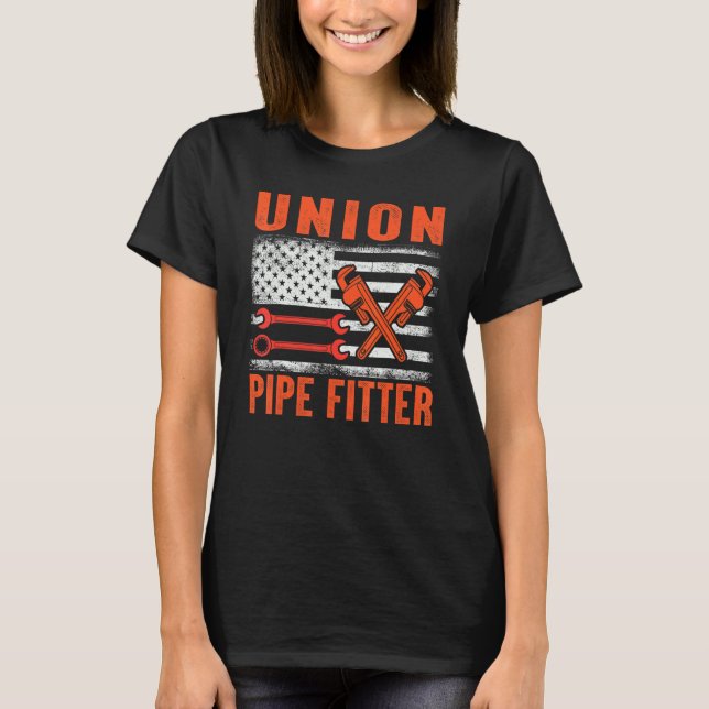 Pipefitter American Flagga Union Pipefitter Design T Shirt (Framsida)