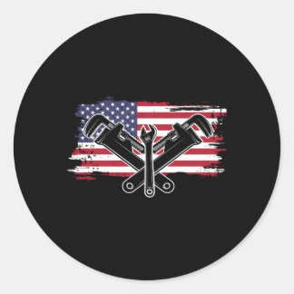 Pipefitter för USA flagga-rench-rörledningar Runt Klistermärke