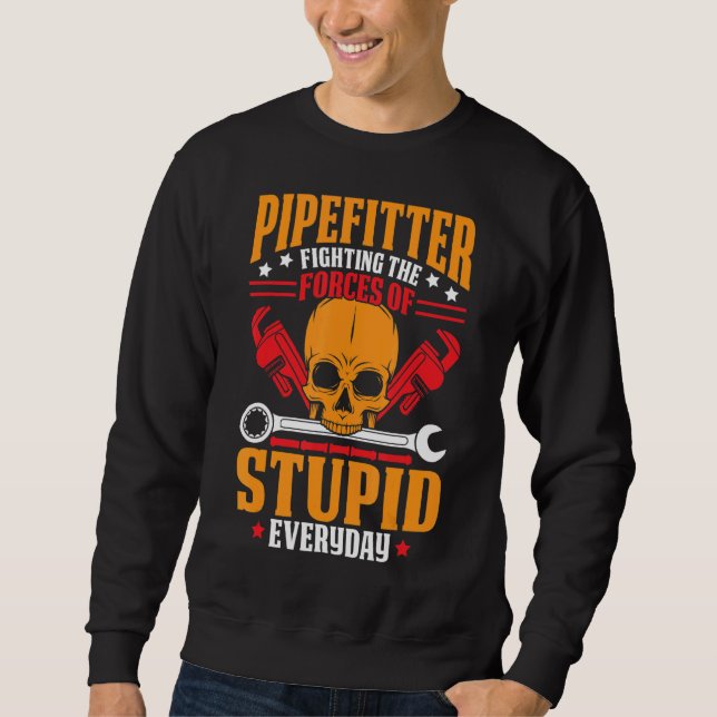 Pipefitter Pun Quote Pipe Passar textdesign Lång Ärmad Tröja (Framsida)