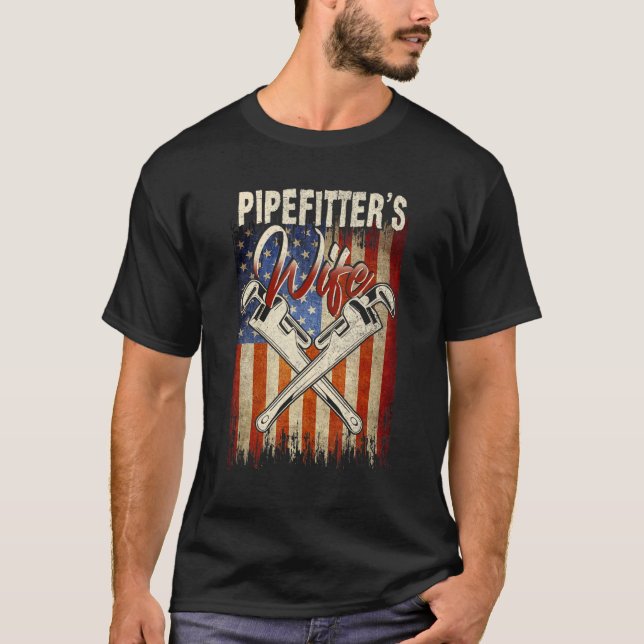 Pipefitters Maka Pridet Patriotic Distress Amerika T Shirt (Framsida)