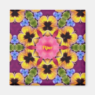 PIPER ~ Abstrakt Pansy ~ Rosa Blue Lila Gult Magnet