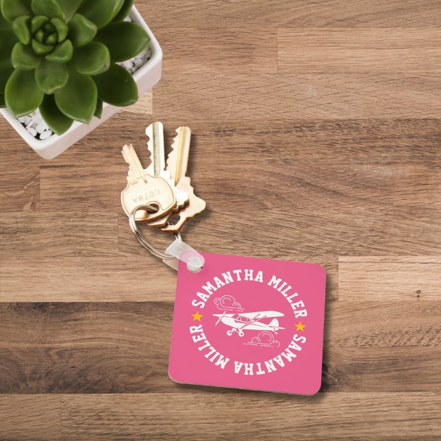 Piper Cub Airplane Not Your Co-Pilot Pink Custom Nyckelring (Skapare uppladdad)