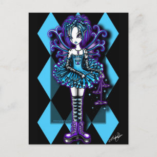"Piper" Harlequin Teal Dragonfly Fairy Postcard Vykort