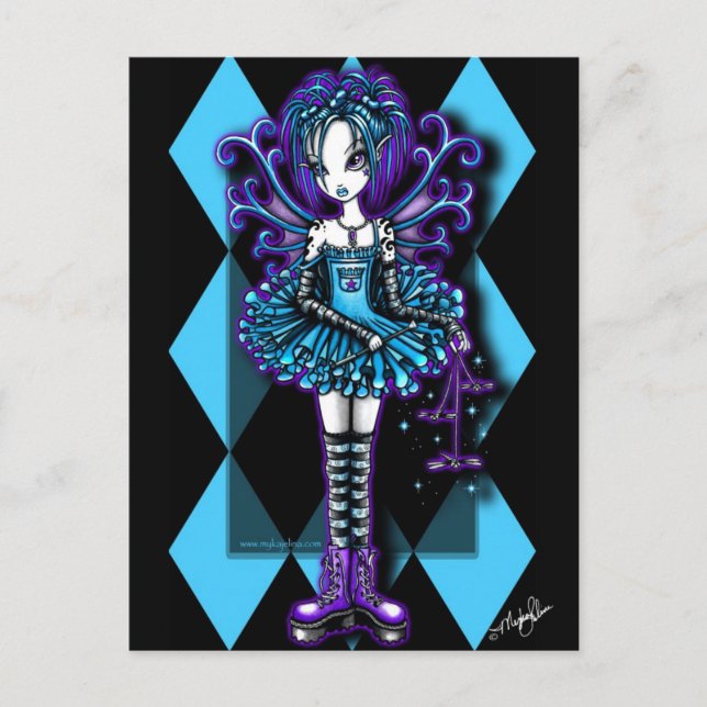 "Piper" Harlequin Teal Dragonfly Fairy Postcard Vykort (Framsida)