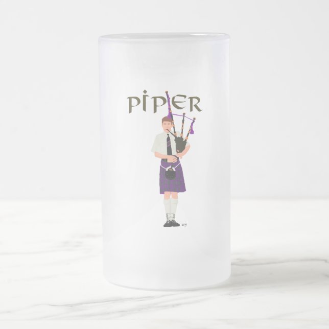 PIPER Lila Rutmönster Frostat Ölglas (Center)