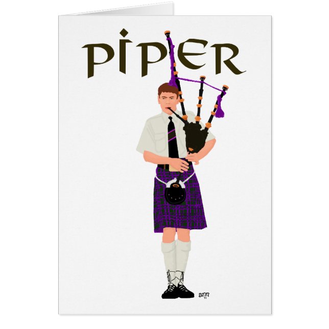 PIPER Lila Rutmönster Hälsningskort (Framsidan)