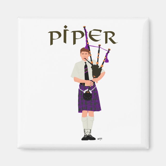 PIPER Lila Rutmönster Magnet (Framsidan)