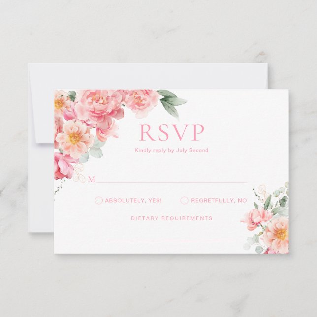 Piper Peony Blommig Bebis Kalas Svarskort Inbjudningar (Framsida)