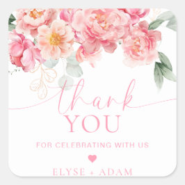 Piper Peony Blommig Tack Favor Fyrkantigt Klistermärke