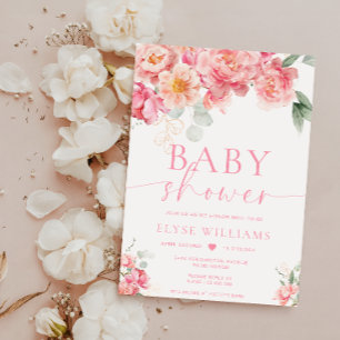 Piper Peony Blommigt Baby Shower Inbjudningar
