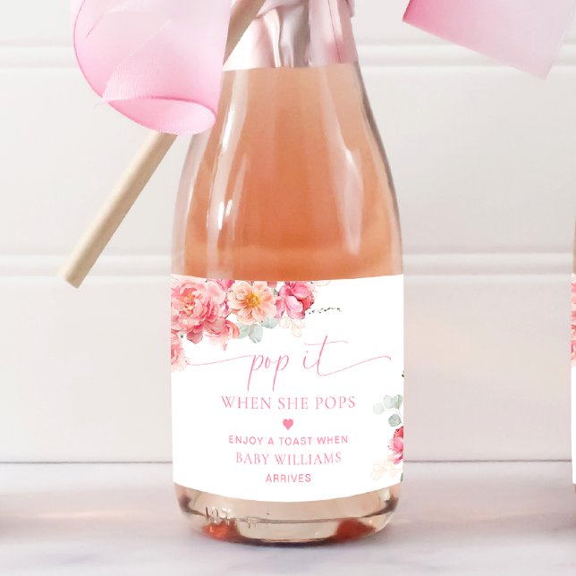 Piper Peony Blommigt Baby Shower Pop it it (Pop It Baby Shower Champagne Label Piper Peony)