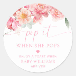 Piper Peony Blommigt Baby Shower Pop it it Runt Klistermärke