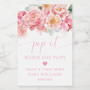 Piper Peony Blommigt Baby Shower Pop it it Vinetikett