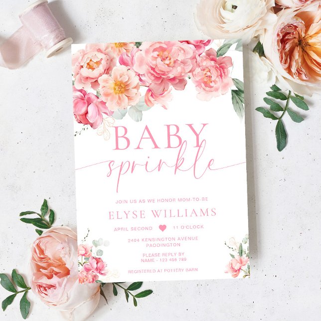 Piper Peony Blommigt Baby Sprinkle Inbjudningar (Baby Sprinkle Invitation Peony Piper)