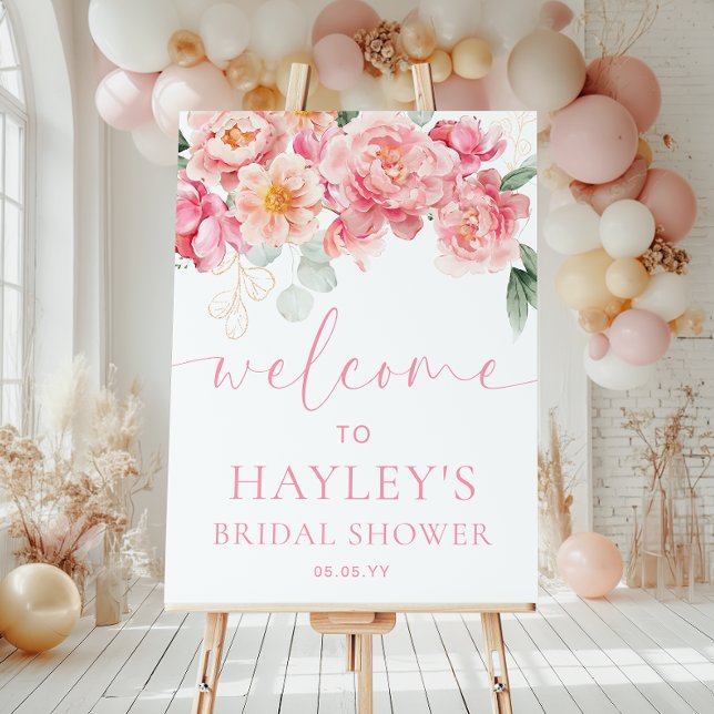 Piper Peony Blommigt Möhippa Välkomsttecken Poster (Welcome Sign Bridal Shower Piper Peony )