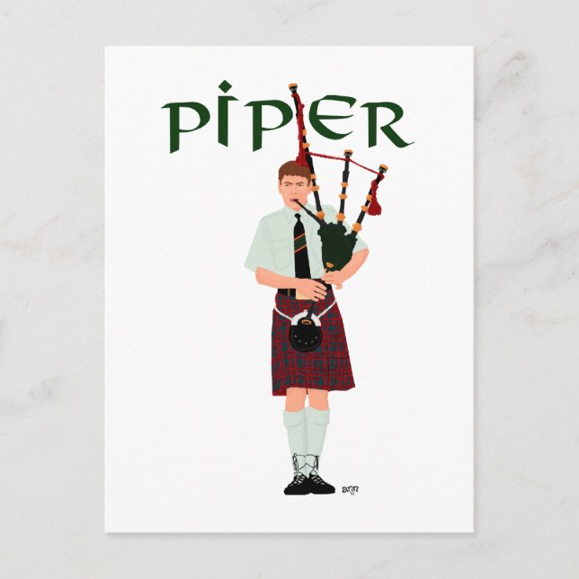 PIPER Röd Rutig Vykort (Framsida)