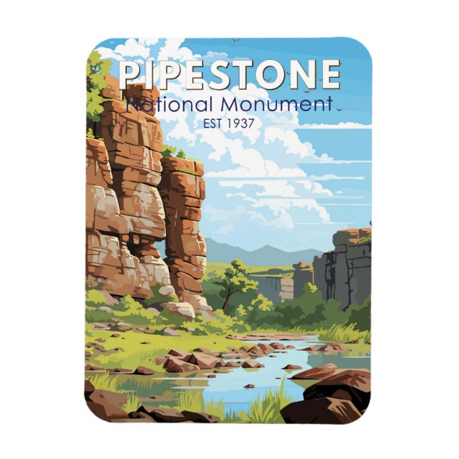 Pipestone National Monument Minnesota Travel Art Magnet (Vertikal)