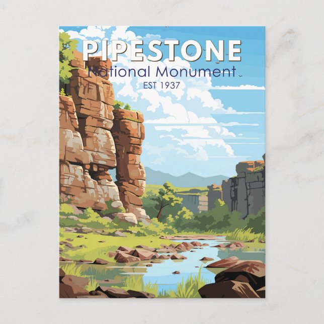 Pipestone National Monument Minnesota Travel Art Vykort (Framsida)
