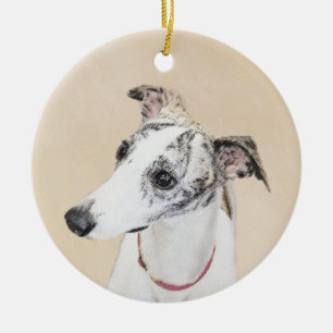 Pipettmålning - Cute Original Hund Art Julgransprydnad Keramik